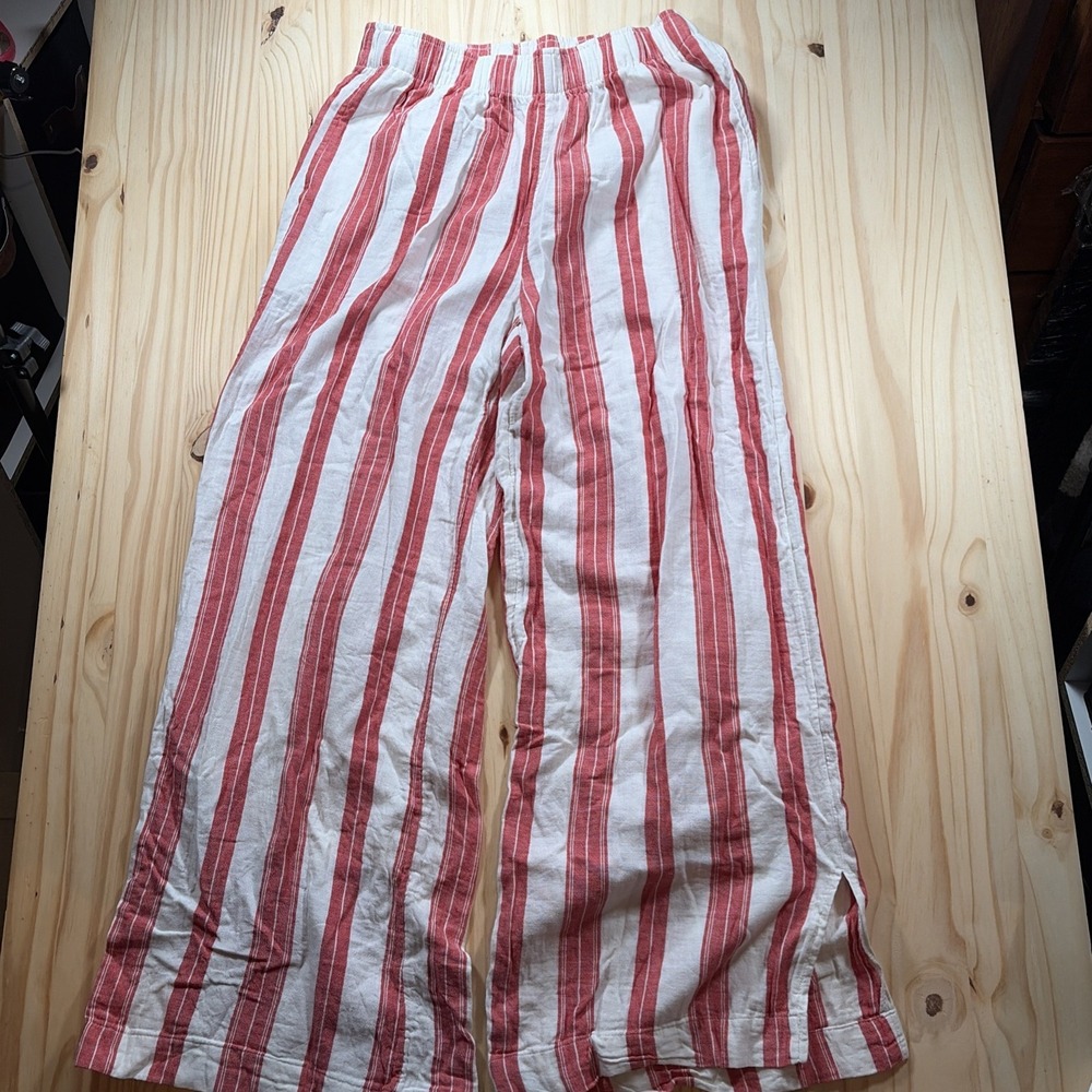 Old Navy Demi Wide Leg Pants Women's Medium Red White Stripes Pull On Cotton